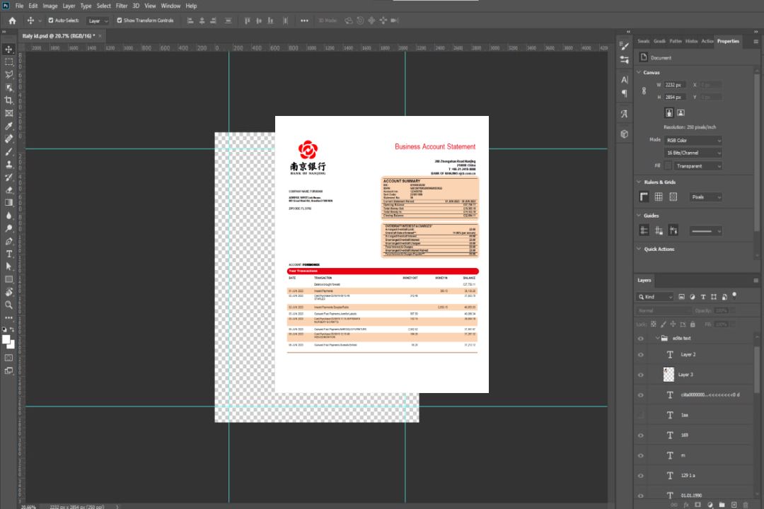 Modèle Word et PDF de relevé de compte courant d'entreprise de la Banque de Nanjing template